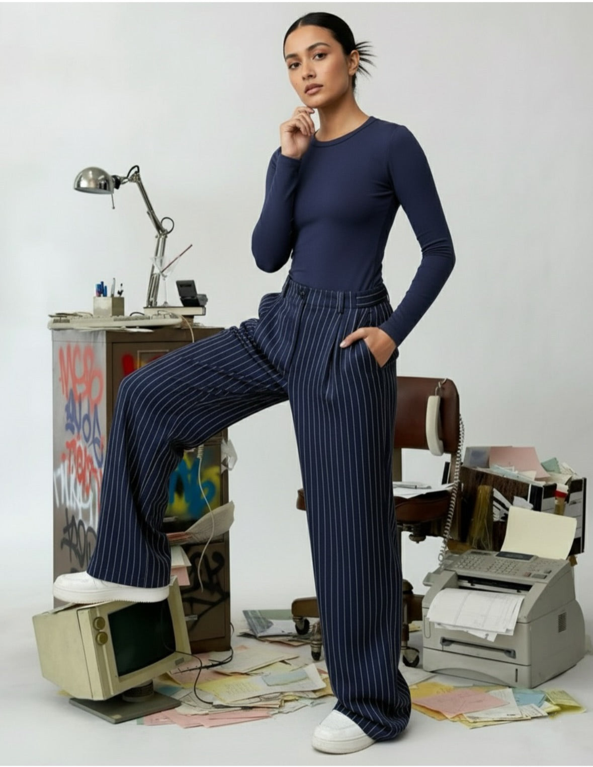 “STRIPES BLUE” cotton trouser