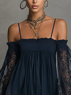 Noelia | Vestido Mini Chiffon Azul Navy