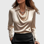 Blusa Satinada Elegante con Cuello Fruncido