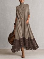 BRUNELLA vestido largo efecto gamuza topo