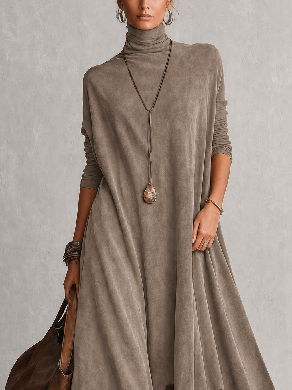 BRUNELLA | Vestido Largo Efecto Gamuza con Dobladillo de Encaje