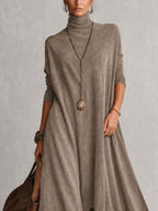BRUNELLA | Vestido Largo Efecto Gamuza con Dobladillo de Encaje