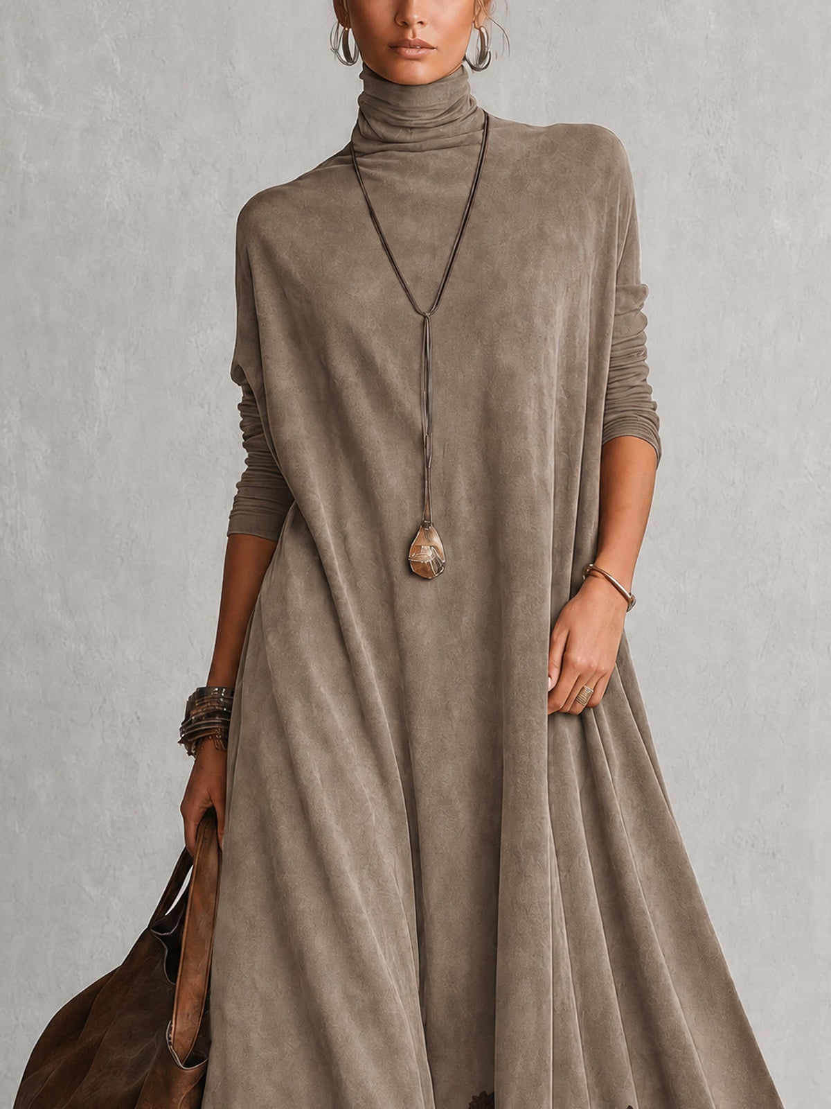 BRUNELLA | Vestido Largo Efecto Gamuza con Dobladillo de Encaje