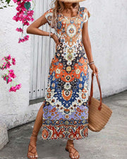 Robe longue d'été imprimée à fentes