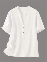 Blouse élégante à col en V et boutons en bois