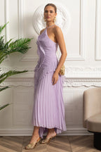 Nina | Vestido Midi Halter Plisado Lavanda