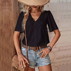 Blusa De Mujer De Manga Corta Con Escote En V