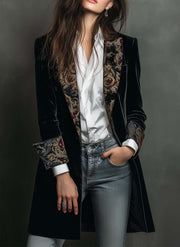 Leontina | Black Baroque Print Fitted Blazer