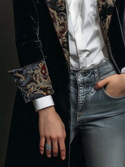 Leontina | Black Baroque Print Fitted Blazer