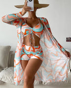 Coastal Chic | Conjunto de bikini de 3 piezas con estampado
