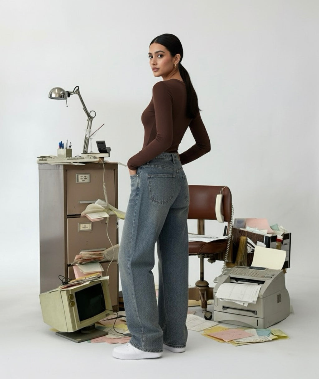 “LIGHT ACID” washed wide jeans