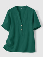 Blusa Elegante con Escote en V y Botones de Madera