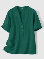 Blouse élégante à col en V et boutons en bois