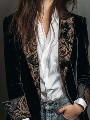 Leontina | Black Baroque Print Fitted Blazer
