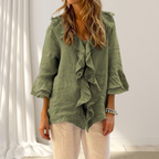 Blusa De Lino Y Algodón Con Volantes Elegante