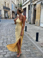 Fiora | Vestido Maxi Satén Espalda Abierta