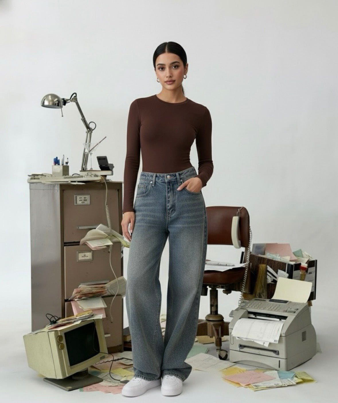 “LIGHT ACID” washed wide jeans