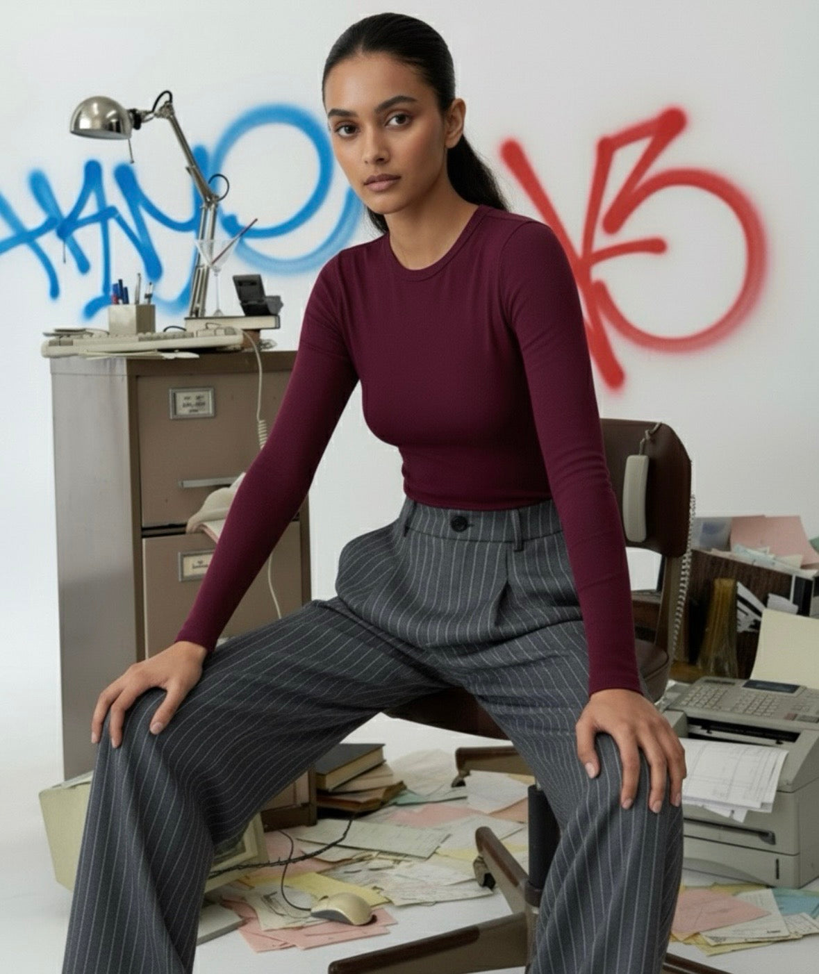 “BASIC” full sleeves fitted tee