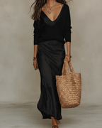 Nora | Vestido Midi Satén con Jersey