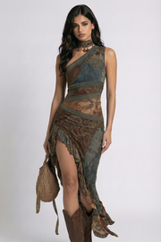 Ariadna | Robe longue asymétrique imprimée fendue
