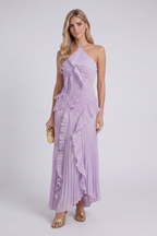 Nina | Vestido Midi Halter Plisado Lavanda