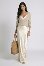 Nora | Vestido Midi Satén con Jersey
