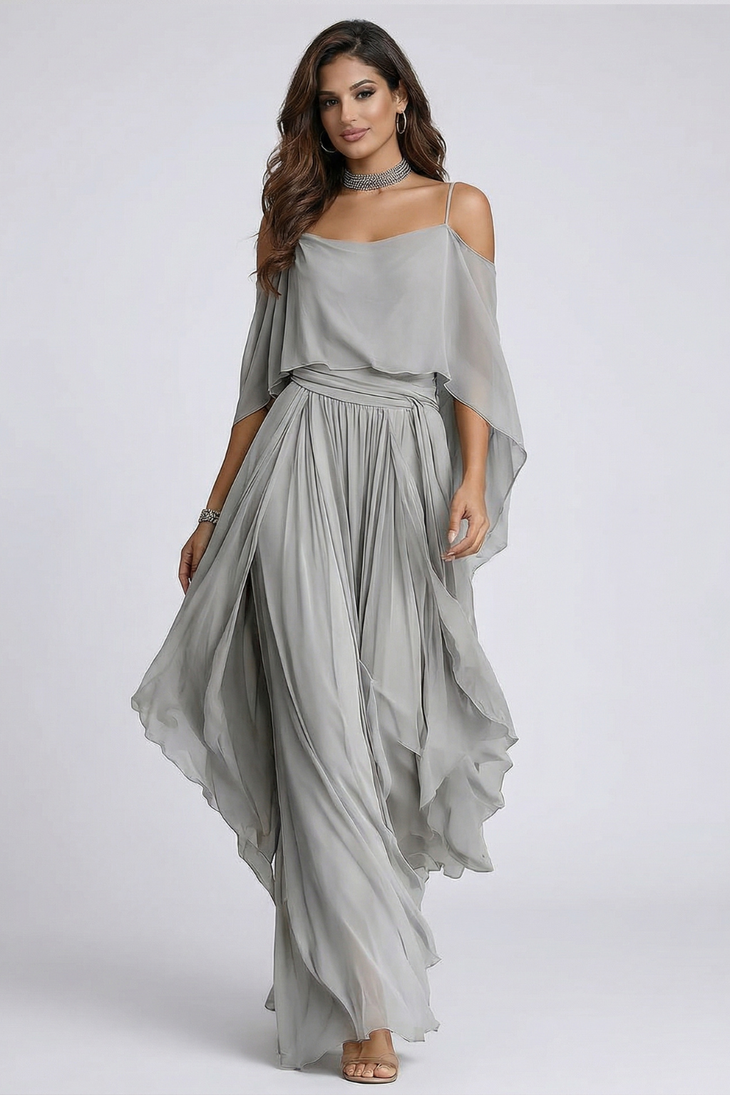 Isabela | Conjunto Fluido Gris con Top y Pantalón
