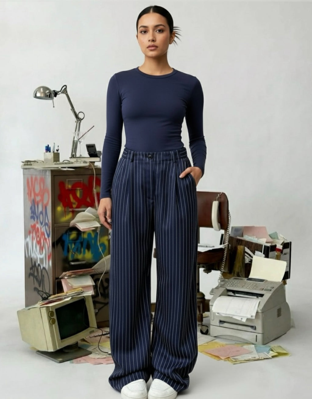 “STRIPES BLUE” cotton trouser