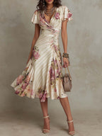 Irene | Vestido Midi de Satén Floral Elegante Retro