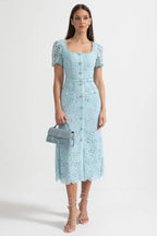 Azucena | Vestido Midi de Encaje Azul Cielo