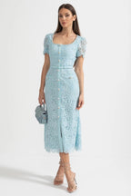 Azucena | Vestido Midi de Encaje Azul Cielo