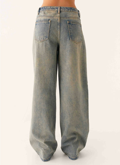 “DIRTY WASHED” wide leg jeans