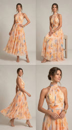 Esther™ | Vestido de Cuello Halter con Estampado de Acuarela