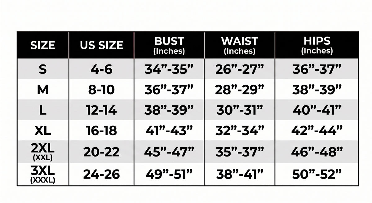Ensemble Céleste size chart