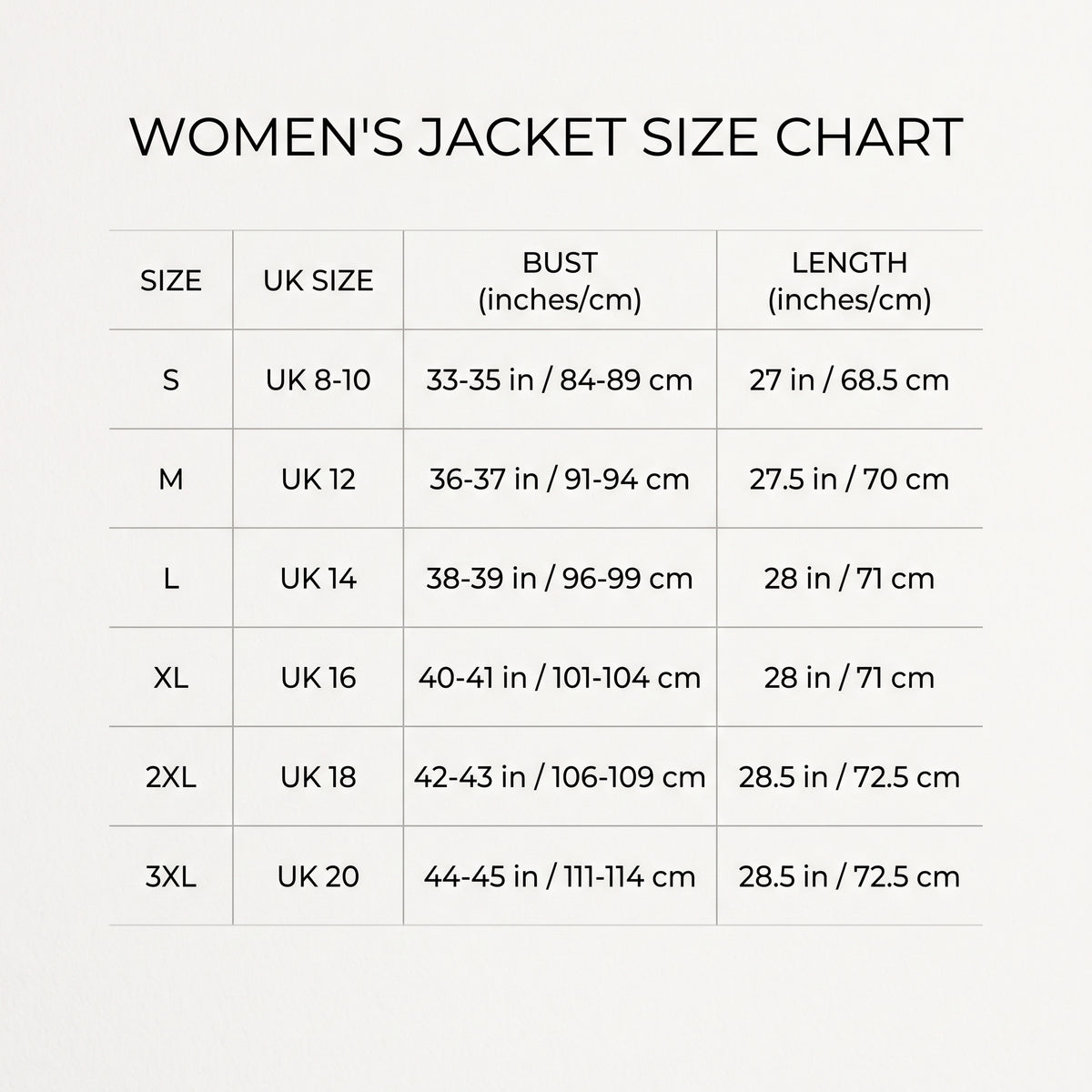 Women's Elegant Ribbed Knit Coat with Denim Panels size chart