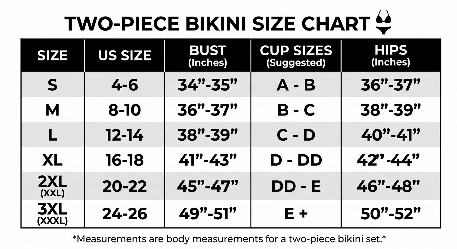 Maillot de bain chic size chart
