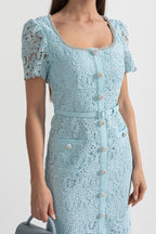 Azucena | Vestido Midi de Encaje Azul Cielo