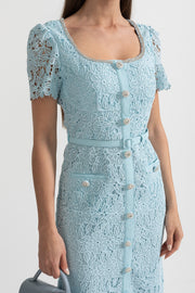 Azucena | Robe midi en dentelle bleu ciel