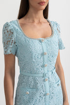 Azucena | Vestido Midi de Encaje Azul Cielo