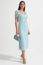 Azucena | Vestido Midi de Encaje Azul Cielo