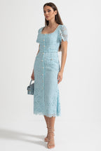 Azucena | Vestido Midi de Encaje Azul Cielo