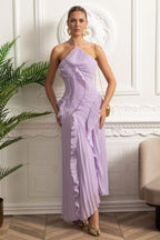 Nina | Vestido Midi Halter Plisado Lavanda