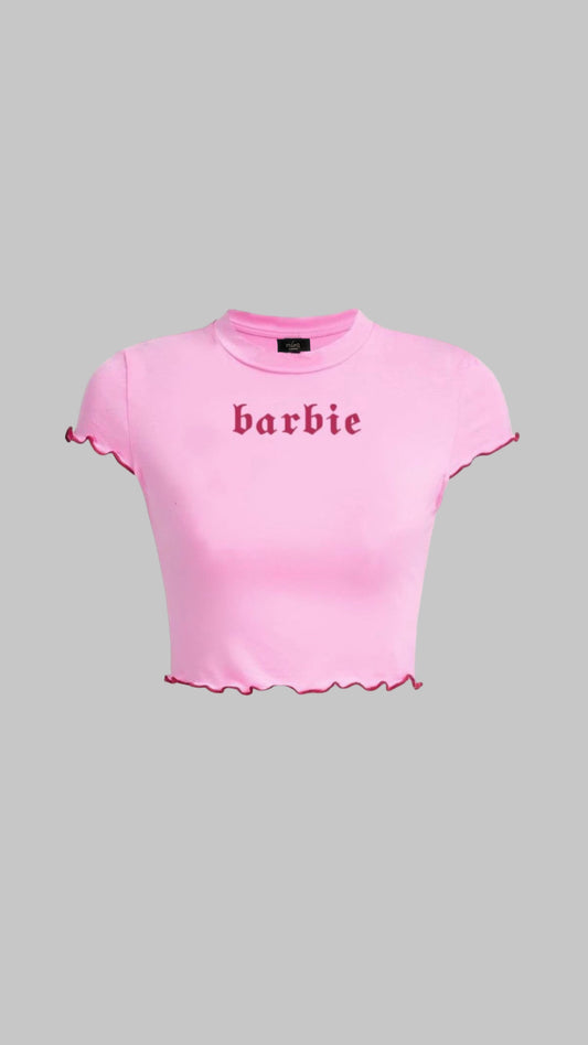 BARBIE LETTUCE HEM FITTED CROPPED T-SHIRT