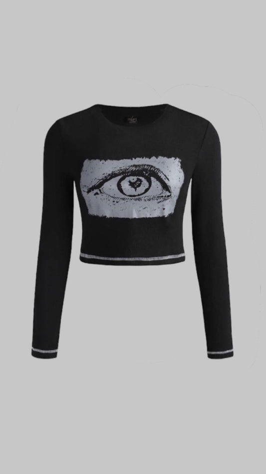 EYE GRAPHIC FITTED CROPPED T-SHIRT