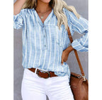 Blusa De Mujer A Rayas Elegante De Corte Recto