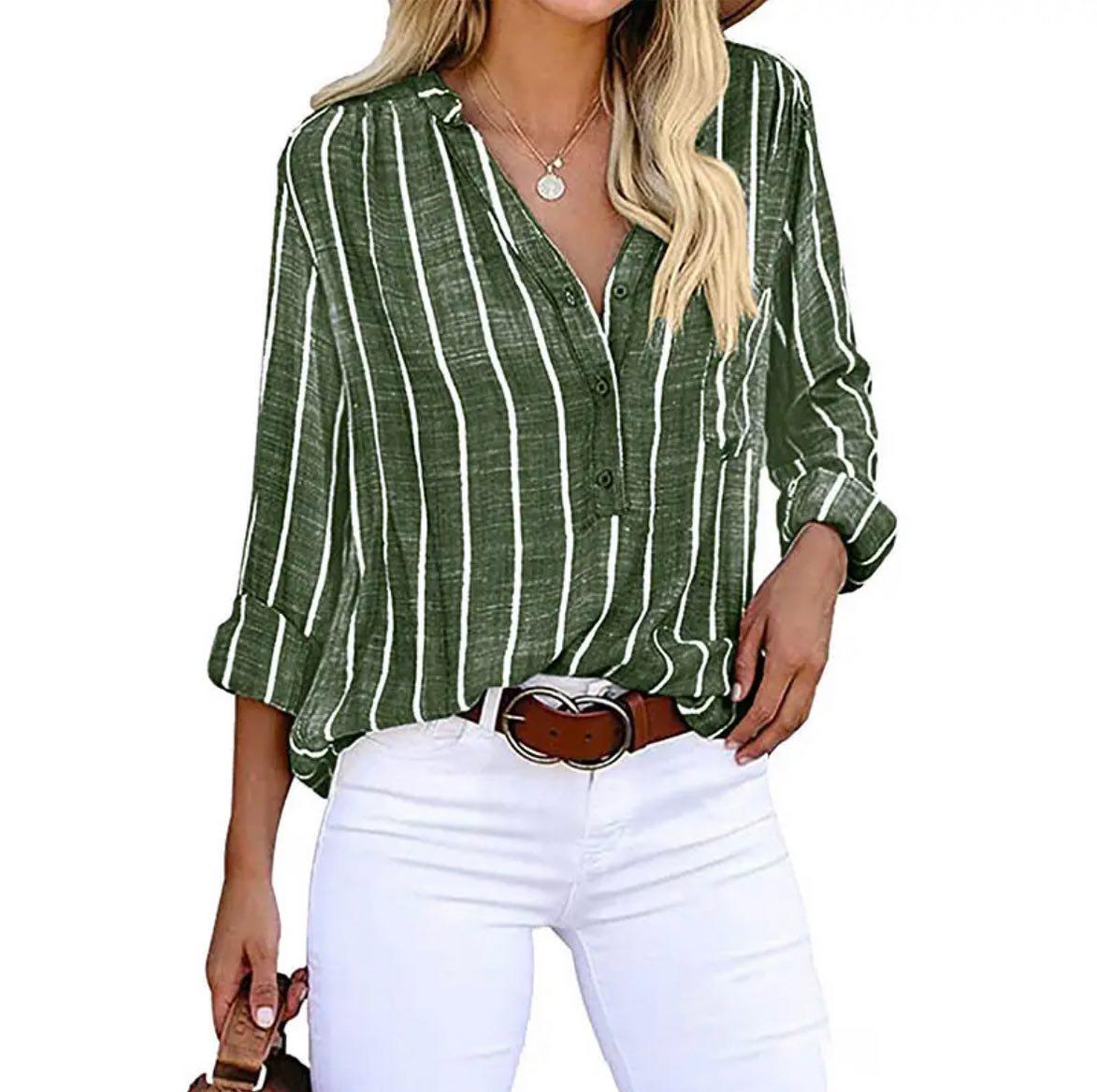 Elegant Striped Straight-Cut Blouse for Women