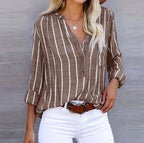 Blusa De Mujer A Rayas Elegante De Corte Recto