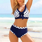 Starfish Glow | Bikini de cintura alta con rayas y diseño patchwork