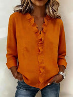 Blusa Elegante con Escote en V y Volantes Delicados