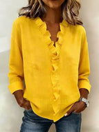 Blusa Elegante con Escote en V y Volantes Delicados